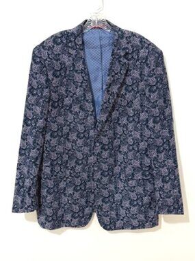 Alan Flusser Blue Paisley Micro Corduroy Cotton Blazer Sport Coat Men’s Size XL